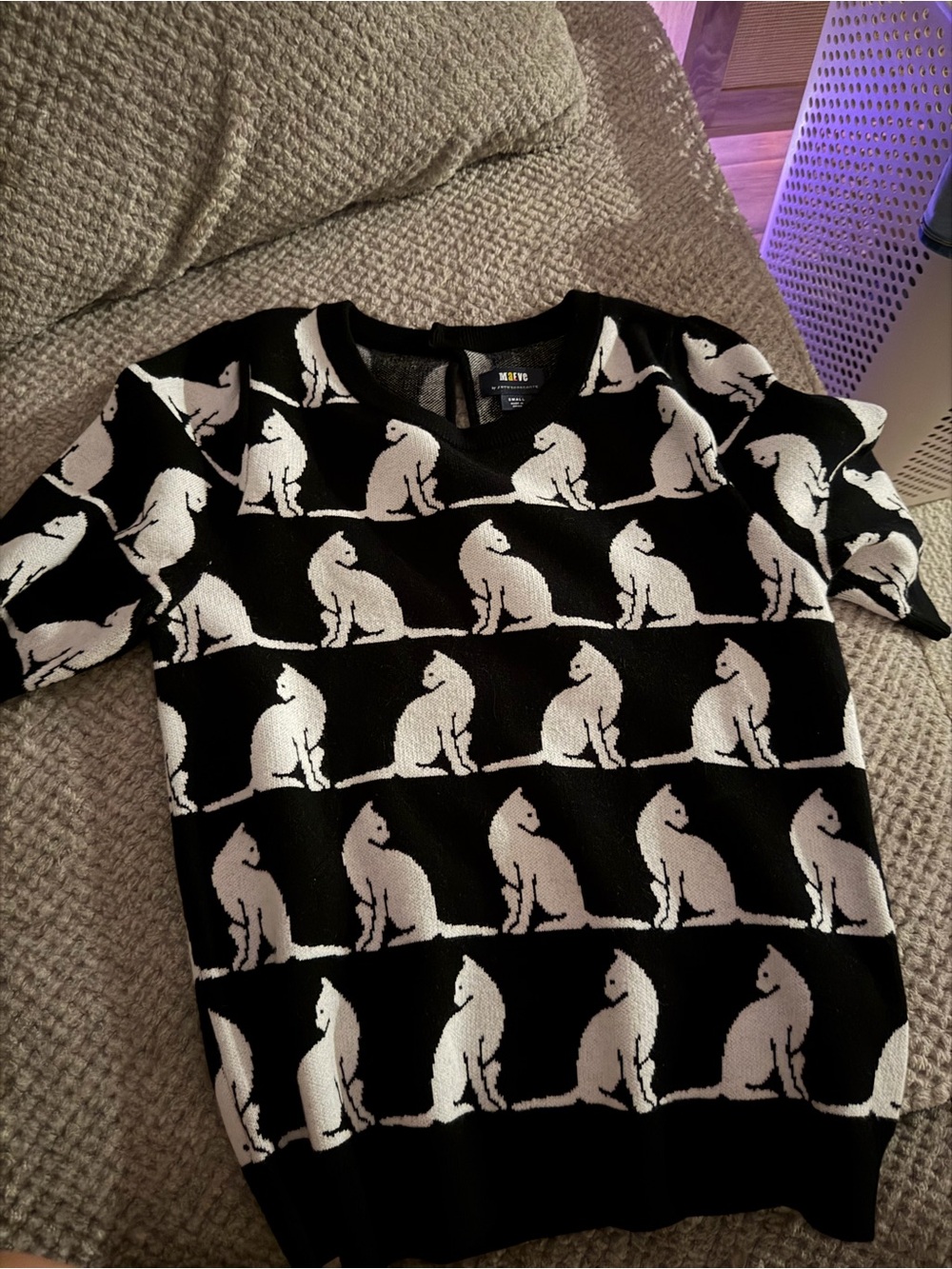 Anthropologie Maeve Black and White Cat Crewneck Sweater